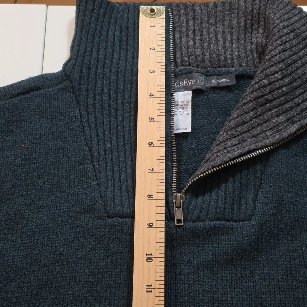 Irelands Eye 1/4 Zip Sweater Men XL Heathered Teal Gray Wool LS Cottage Outdoor